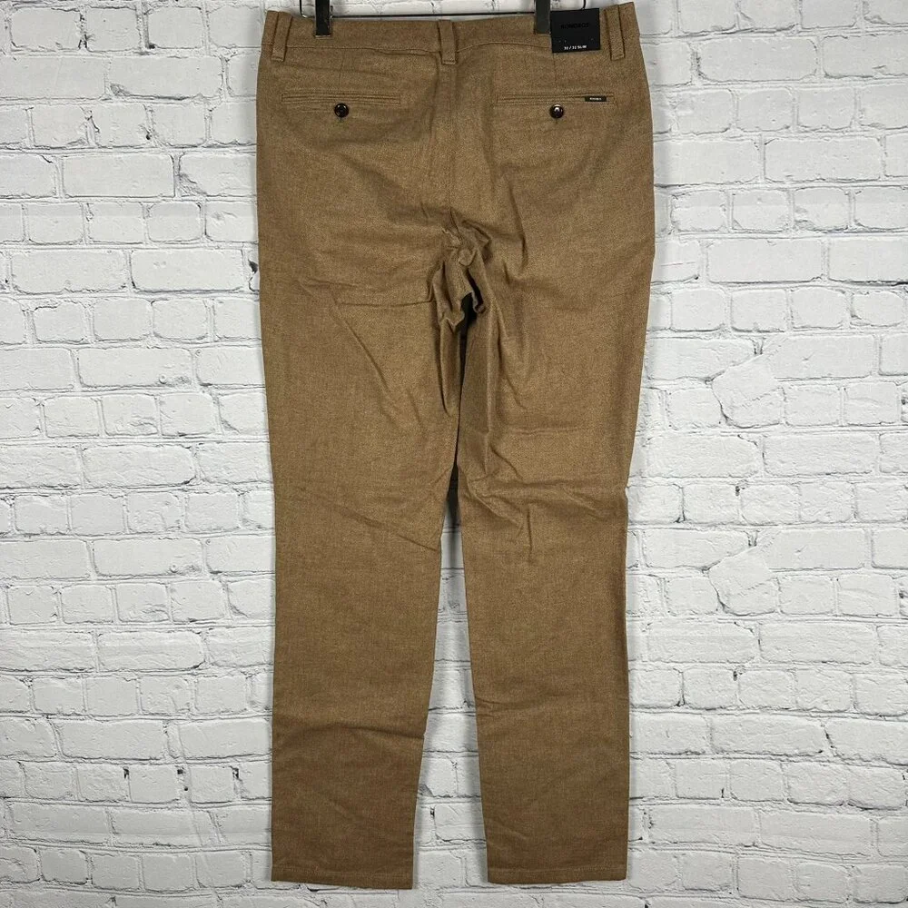 Bonobos Flat Front Brushed Cotton Slim‎ Herringbone Chino, Size W32 x L32, Khaki